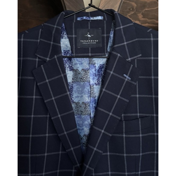 TAILORBYRD Mens 42R Blue Windowpane Blazer Sport Coat Jacket - Picture 5 of 8